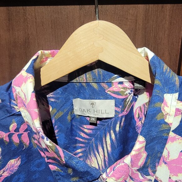 Oak Hill Blue Hawaiian Mens 2XL Floral Short Sleeve Button Shirt - Picture 2 of 3